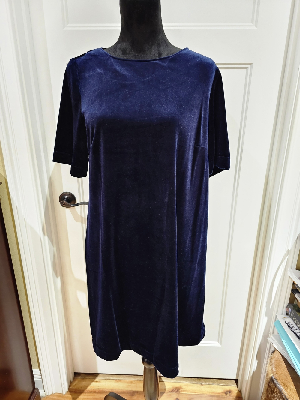 Classic Navy Velvet Shift Dress